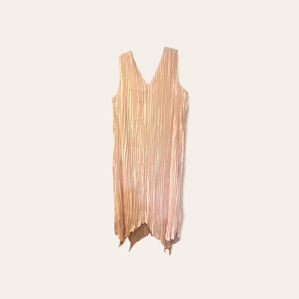 NWT Nordstrom Peach Pleated V-Hem Tank Dress Knee Length L